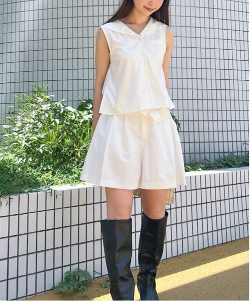 etre loin(エトルワン)の「Rhinestone logo sailor collar shirt(シャツ/ブラウス・レディース・グレー/ホワイト/ネイビー・M)」の8枚目の写真