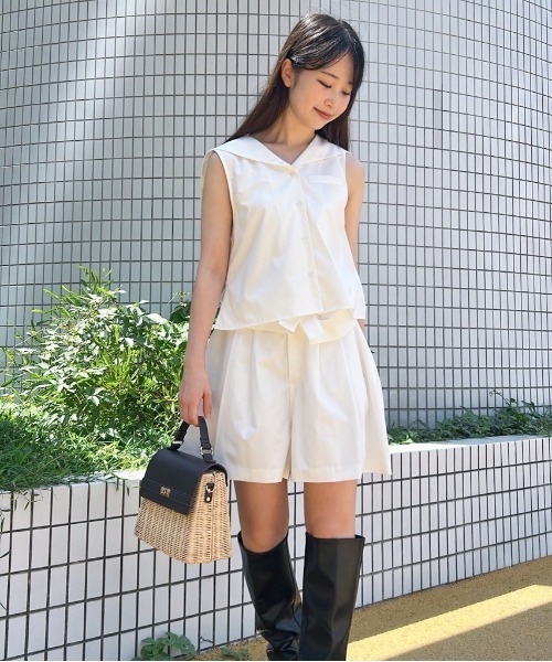 etre loin(エトルワン)の「Rhinestone logo sailor collar shirt(シャツ/ブラウス・レディース・グレー/ホワイト/ネイビー・M)」の9枚目の写真