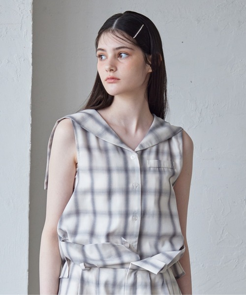etre loin(エトルワン)の「Rhinestone logo sailor collar shirt(シャツ/ブラウス・レディース・グレー/ホワイト/ネイビー・M)」の21枚目の写真