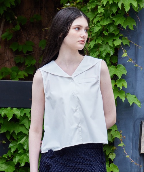 etre loin(エトルワン)の「Rhinestone logo sailor collar shirt(シャツ/ブラウス・レディース・グレー/ホワイト/ネイビー・M)」の15枚目の写真