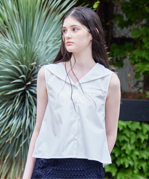 etre loin(エトルワン)の「Rhinestone logo sailor collar shirt(シャツ/ブラウス・レディース・グレー/ホワイト/ネイビー・M)」の14枚目の写真