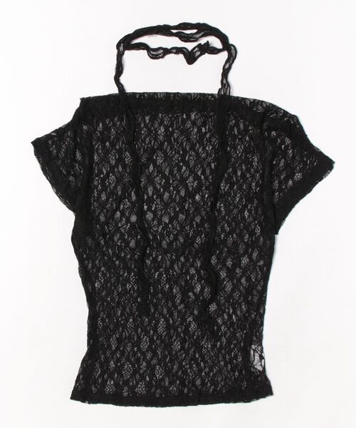 Nia（ニア）の「Nia(ニア)/【タイ付き】　オフショルダー　シースルーレーストップス（Tシャツ/カットソー・レディース・ホワイト/ブラック・SMALL/MEDIUM）」の7枚目の写真