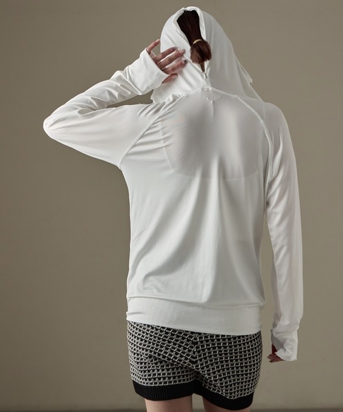 UPF50+ 接触冷感 指穴付き ツバ付きロング丈パーカ ラッシュガード