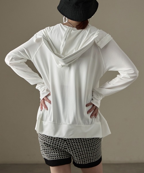 UPF50+ 接触冷感 指穴付き ツバ付きロング丈パーカ ラッシュガード