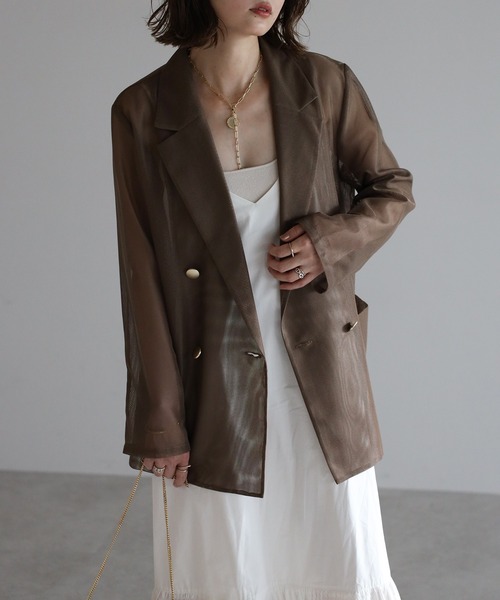 Bonjour Sagan（ボンジュールサガン）の「メッシュテーラードジャケット（テーラードジャケット・レディース・ダークネイビー/ライトベージュ/モカ・FREE）」の2枚目の写真