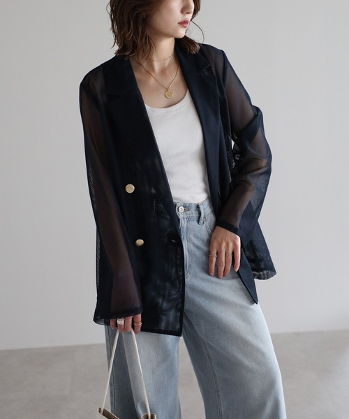 Bonjour Sagan（ボンジュールサガン）の「メッシュテーラードジャケット（テーラードジャケット・レディース・ダークネイビー/ライトベージュ/モカ・FREE）」の19枚目の写真