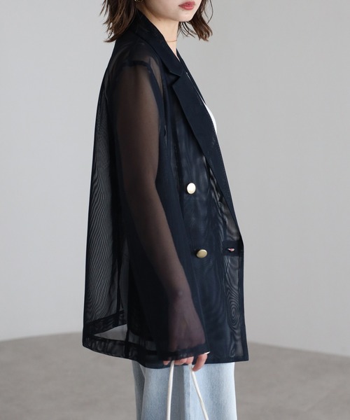 Bonjour Sagan（ボンジュールサガン）の「メッシュテーラードジャケット（テーラードジャケット・レディース・ダークネイビー/ライトベージュ/モカ・FREE）」の20枚目の写真