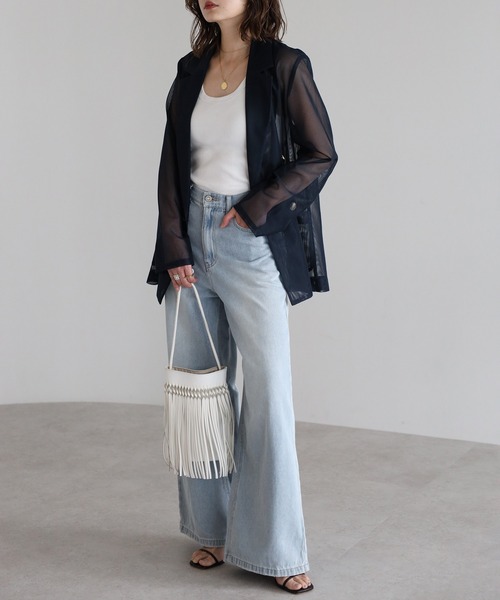 Bonjour Sagan（ボンジュールサガン）の「メッシュテーラードジャケット（テーラードジャケット・レディース・ダークネイビー/ライトベージュ/モカ・FREE）」の22枚目の写真