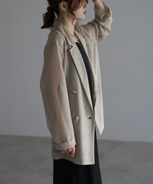 Bonjour Sagan（ボンジュールサガン）の「メッシュテーラードジャケット（テーラードジャケット・レディース・ダークネイビー/ライトベージュ/モカ・FREE）」の6枚目の写真