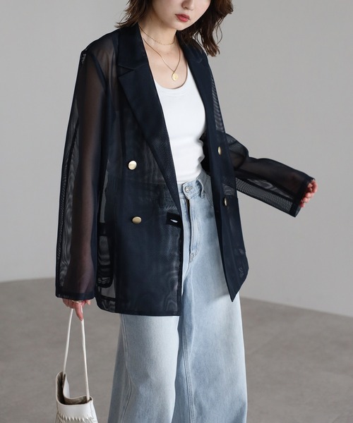 Bonjour Sagan（ボンジュールサガン）の「メッシュテーラードジャケット（テーラードジャケット・レディース・ダークネイビー/ライトベージュ/モカ・FREE）」の18枚目の写真