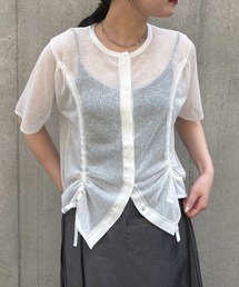 【&g'aime】シアーシャーリングカーディガン Sheer Shirring Cardigan