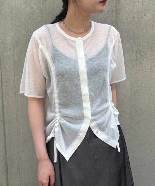 カーディガン 「＆g'aime」シアーシャーリングカーディガン　Sheer Shirring Cardigan レディース &g'aime】シアーシャーリングカーディガン Sheer Shirring