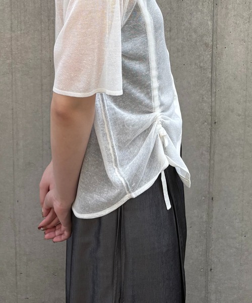&g'aime（アンジェム）の「【&g'aime】シアーシャーリングカーディガン　Sheer Shirring Cardigan（カーディガン/ボレロ・レディース・ブルー/ブラック/ホワイト・FREE）」の6枚目の写真