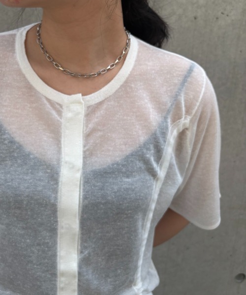 &g'aime（アンジェム）の「【&g'aime】シアーシャーリングカーディガン　Sheer Shirring Cardigan（カーディガン/ボレロ・レディース・ブルー/ブラック/ホワイト・FREE）」の4枚目の写真