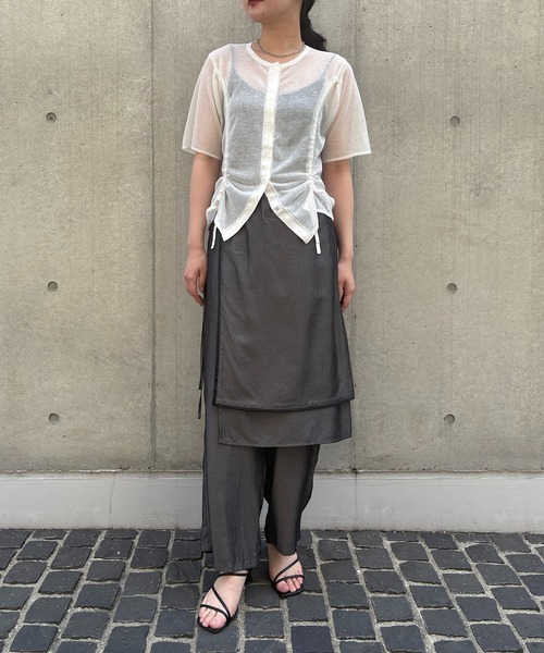 &g'aime（アンジェム）の「【&g'aime】シアーシャーリングカーディガン　Sheer Shirring Cardigan（カーディガン/ボレロ・レディース・ブルー/ブラック/ホワイト・FREE）」の7枚目の写真