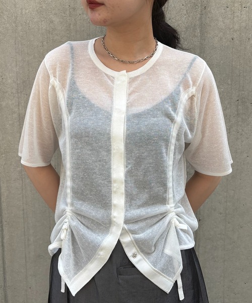 &g'aime（アンジェム）の「【&g'aime】シアーシャーリングカーディガン　Sheer Shirring Cardigan（カーディガン/ボレロ・レディース・ブルー/ブラック/ホワイト・FREE）」の15枚目の写真