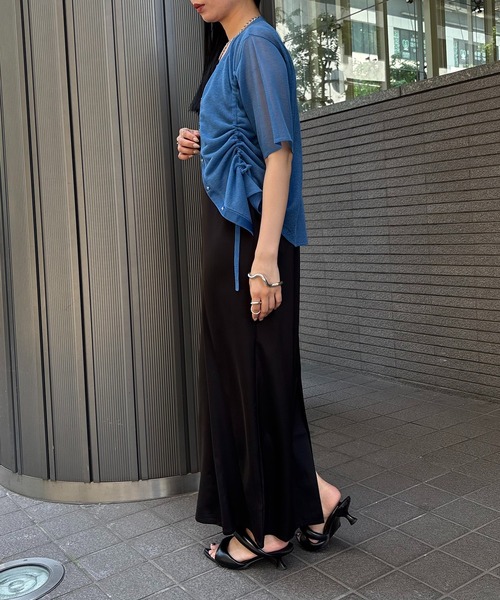 &g'aime（アンジェム）の「【&g'aime】シアーシャーリングカーディガン　Sheer Shirring Cardigan（カーディガン/ボレロ・レディース・ブルー/ブラック/ホワイト・FREE）」の20枚目の写真