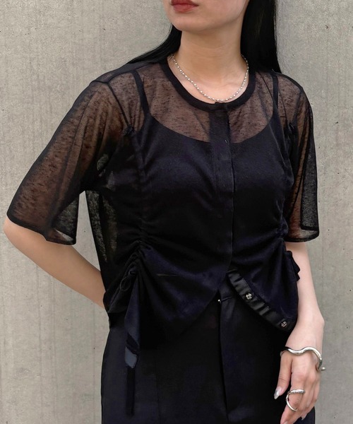 カーディガン 「＆g'aime」シアーシャーリングカーディガン　Sheer Shirring Cardigan レディース &g'aime】シアーシャーリングカーディガン Sheer Shirring