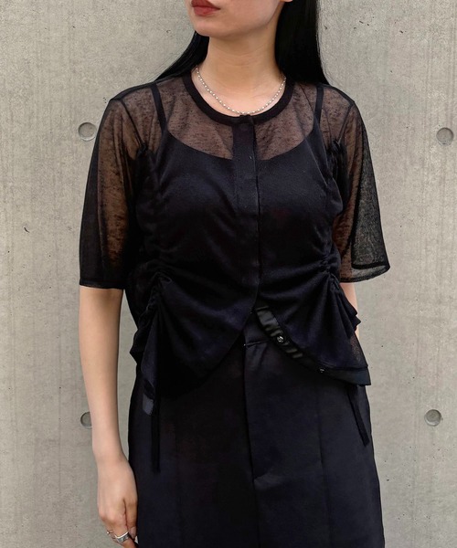 カーディガン 「＆g'aime」シアーシャーリングカーディガン　Sheer Shirring Cardigan レディース &g'aime】シアーシャーリングカーディガン Sheer Shirring