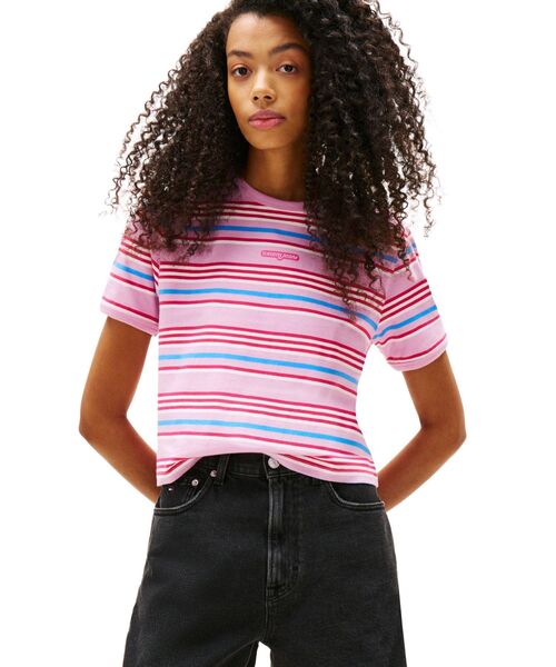 tommy jeans（トミー ジーンズ）の「レギュラースクリプトボーダーTシャツ（Tシャツ/カットソー・レディース・ピンク/ブルー・X-SMALL/MEDIUM/SMALL）」の2枚目の写真