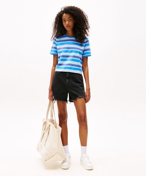 tommy jeans（トミー ジーンズ）の「レギュラースクリプトボーダーTシャツ（Tシャツ/カットソー・レディース・ピンク/ブルー・X-SMALL/MEDIUM/SMALL）」の4枚目の写真