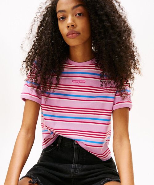 tommy jeans（トミー ジーンズ）の「レギュラースクリプトボーダーTシャツ（Tシャツ/カットソー・レディース・ピンク/ブルー・X-SMALL/MEDIUM/SMALL）」の9枚目の写真