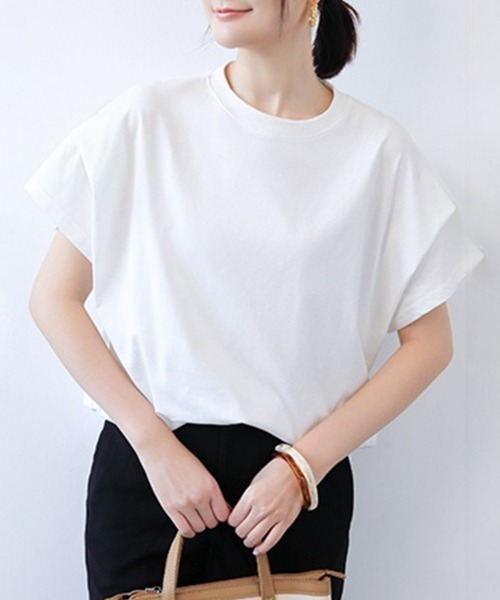 Coo+i(クーイ)の「フレンチスリーブ半袖Tシャツ(Tシャツ/カットソー・レディース・ブラック×ホワイト/ブラック/ホワイト・FREE)」の2枚目の写真