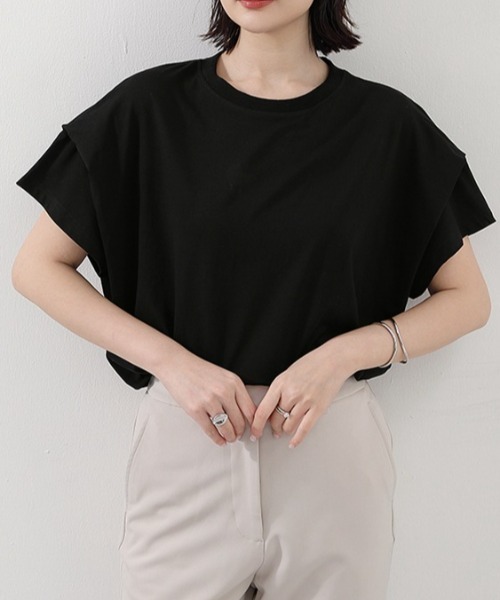 Coo+i(クーイ)の「フレンチスリーブ半袖Tシャツ(Tシャツ/カットソー・レディース・ブラック×ホワイト/ブラック/ホワイト・FREE)」の13枚目の写真