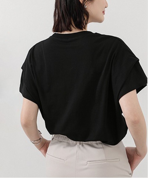 Coo+i(クーイ)の「フレンチスリーブ半袖Tシャツ(Tシャツ/カットソー・レディース・ブラック×ホワイト/ブラック/ホワイト・FREE)」の6枚目の写真