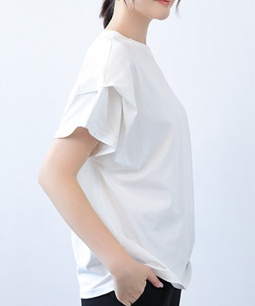 Coo+i(クーイ)の「フレンチスリーブ半袖Tシャツ(Tシャツ/カットソー・レディース・ブラック×ホワイト/ブラック/ホワイト・FREE)」の12枚目の写真