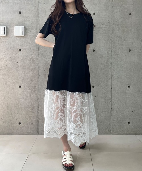 GLAMOROUS JANE(グラマラスジェーン)の「レース切替Tシャツワンピース(ワンピース・レディース・ブラック・FREE)」の4枚目の写真