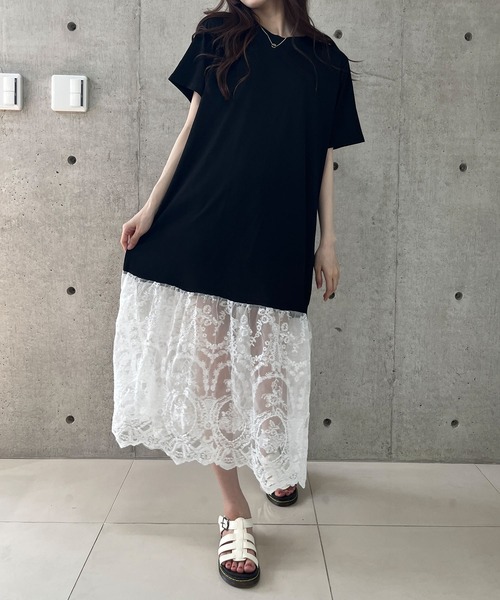 GLAMOROUS JANE(グラマラスジェーン)の「レース切替Tシャツワンピース(ワンピース・レディース・ブラック・FREE)」の5枚目の写真