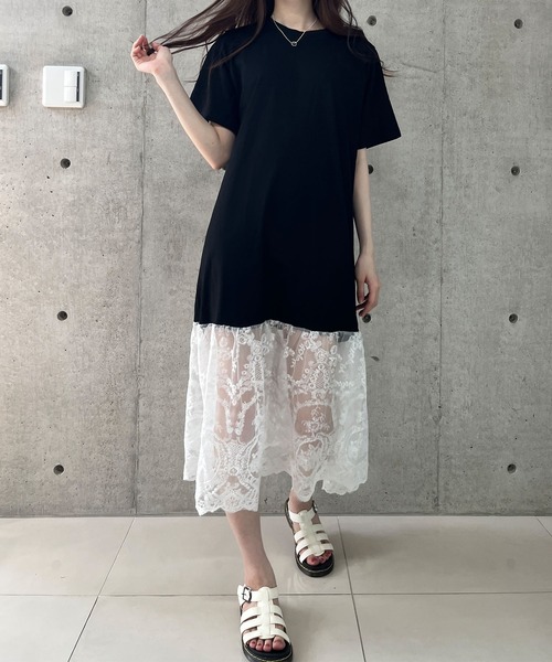 GLAMOROUS JANE(グラマラスジェーン)の「レース切替Tシャツワンピース(ワンピース・レディース・ブラック・FREE)」の8枚目の写真