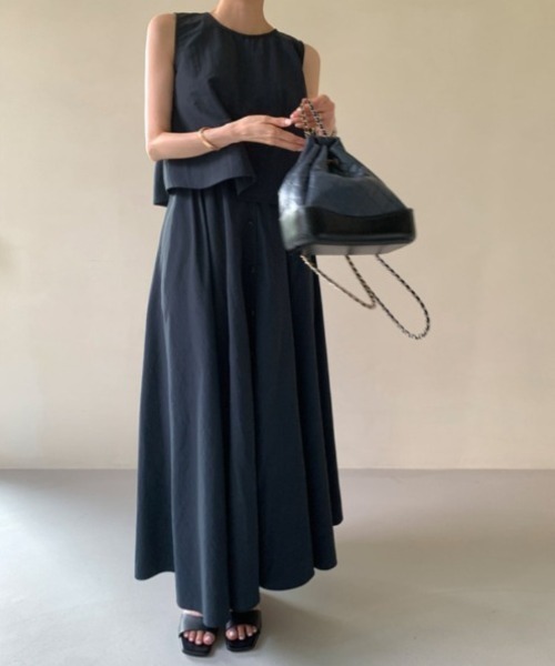 Aelina(エリナ)の「クルーネックノースリーブトップス&スカートセットアップ(セットアップ・レディース・ベージュ/ネイビー/ライトグレー/ホワイト・F)」の5枚目の写真