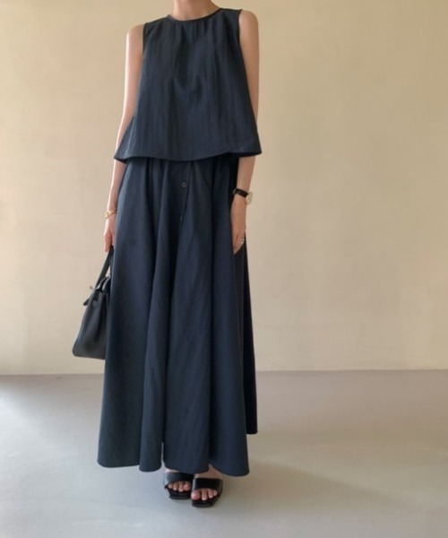 Aelina(エリナ)の「クルーネックノースリーブトップス&スカートセットアップ(セットアップ・レディース・ベージュ/ネイビー/ライトグレー/ホワイト・F)」の13枚目の写真