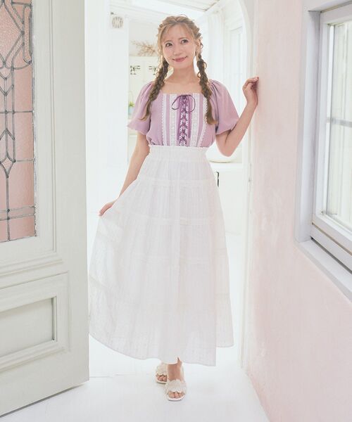 Areeam（アリーム）の「コットンレーススカート（スカート・レディース・オフホワイト/レッド・FREE）」の4枚目の写真