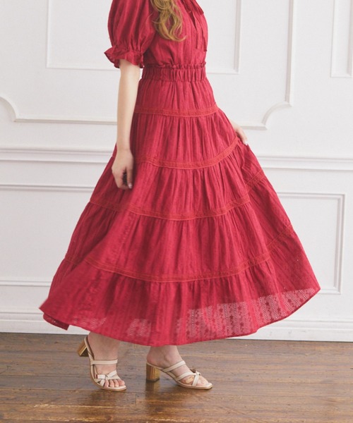 Areeam（アリーム）の「コットンレーススカート（スカート・レディース・オフホワイト/レッド・FREE）」の2枚目の写真