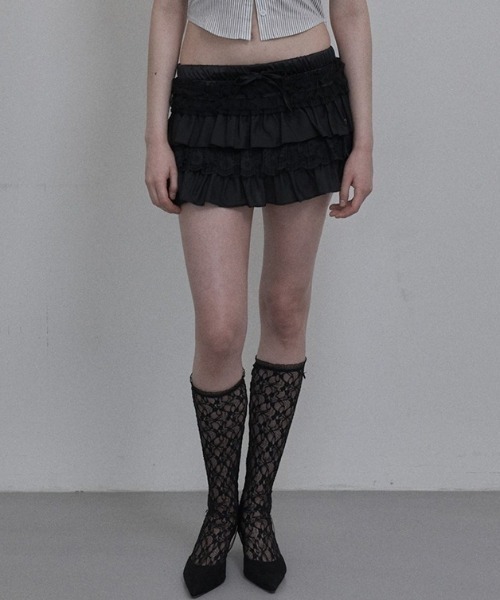 SETUPEXE（セットアップイーエックスイー）の「【日本未発売/WEB限定】SETUPEXE(セットアップイーエックスイー)/レース フリル チュチュ ティアード ミニ スカパン/TUTU MIX SKRIT PANTS（スカート・レディース・ブラック/レオパード/グリーン系カモフラージュ/ホワイト・FREE）」の2枚目の写真