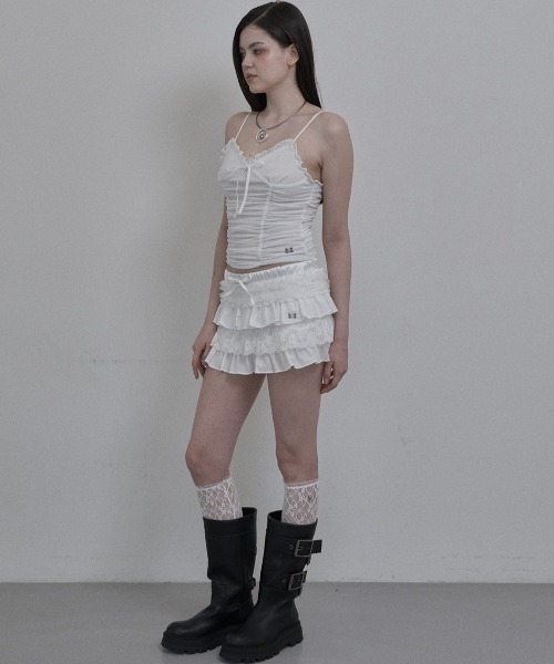 SETUPEXE（セットアップイーエックスイー）の「【日本未発売/WEB限定】SETUPEXE(セットアップイーエックスイー)/レース フリル チュチュ ティアード ミニ スカパン/TUTU MIX SKRIT PANTS（スカート・レディース・ブラック/レオパード/グリーン系カモフラージュ/ホワイト・FREE）」の7枚目の写真