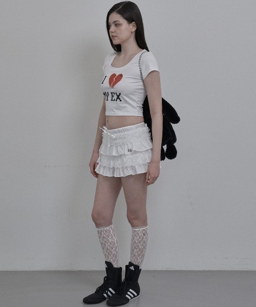 SETUPEXE（セットアップイーエックスイー）の「【日本未発売/WEB限定】SETUPEXE(セットアップイーエックスイー)/レース フリル チュチュ ティアード ミニ スカパン/TUTU MIX SKRIT PANTS（スカート・レディース・ブラック/レオパード/グリーン系カモフラージュ/ホワイト・FREE）」の10枚目の写真