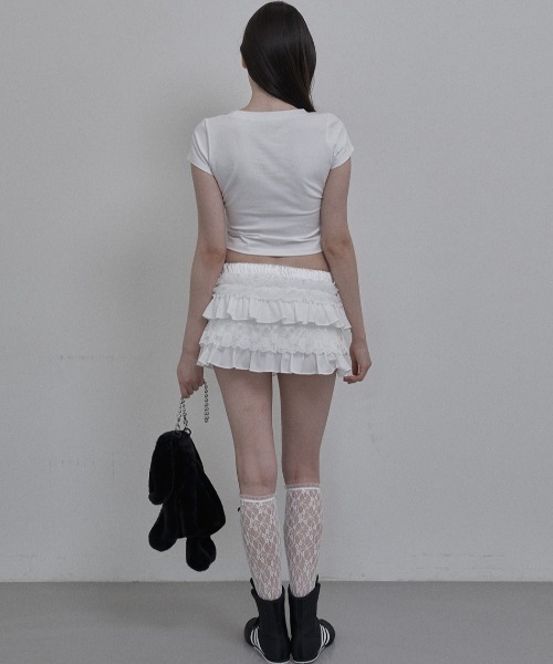 SETUPEXE（セットアップイーエックスイー）の「【日本未発売/WEB限定】SETUPEXE(セットアップイーエックスイー)/レース フリル チュチュ ティアード ミニ スカパン/TUTU MIX SKRIT PANTS（スカート・レディース・ブラック/レオパード/グリーン系カモフラージュ/ホワイト・FREE）」の11枚目の写真