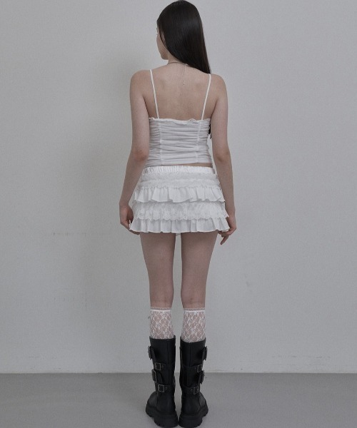 SETUPEXE（セットアップイーエックスイー）の「【日本未発売/WEB限定】SETUPEXE(セットアップイーエックスイー)/レース フリル チュチュ ティアード ミニ スカパン/TUTU MIX SKRIT PANTS（スカート・レディース・ブラック/レオパード/グリーン系カモフラージュ/ホワイト・FREE）」の8枚目の写真