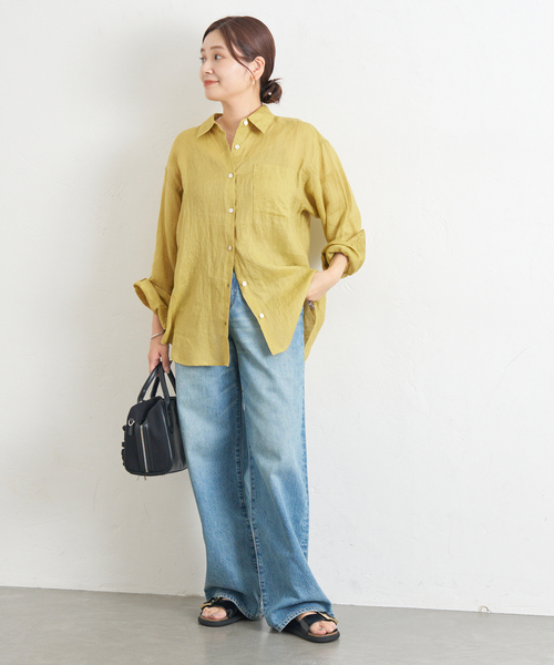 JOURNAL STANDARD（ジャーナルスタンダード）の「《追加4》ソフトゼフィールリネンシャツ（シャツ/ブラウス・レディース・ホワイト×ホワイト/ブラウン系その他/ネイビー/イエロー・FREE）」の7枚目の写真