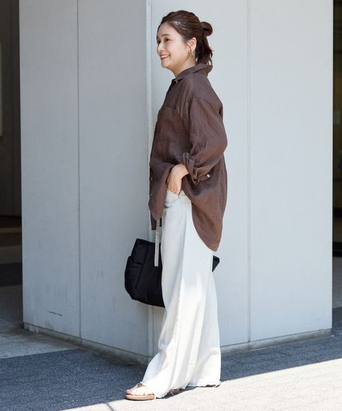 JOURNAL STANDARD（ジャーナルスタンダード）の「《追加4》ソフトゼフィールリネンシャツ（シャツ/ブラウス・レディース・ホワイト×ホワイト/ブラウン系その他/ネイビー/イエロー・FREE）」の6枚目の写真