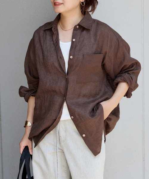 JOURNAL STANDARD（ジャーナルスタンダード）の「《追加4》ソフトゼフィールリネンシャツ（シャツ/ブラウス・レディース・ホワイト×ホワイト/ブラウン系その他/ネイビー/イエロー・FREE）」の5枚目の写真