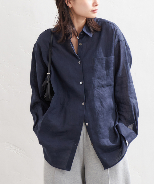 JOURNAL STANDARD（ジャーナルスタンダード）の「《追加4》ソフトゼフィールリネンシャツ（シャツ/ブラウス・レディース・ホワイト×ホワイト/ブラウン系その他/ネイビー/イエロー・FREE）」の15枚目の写真