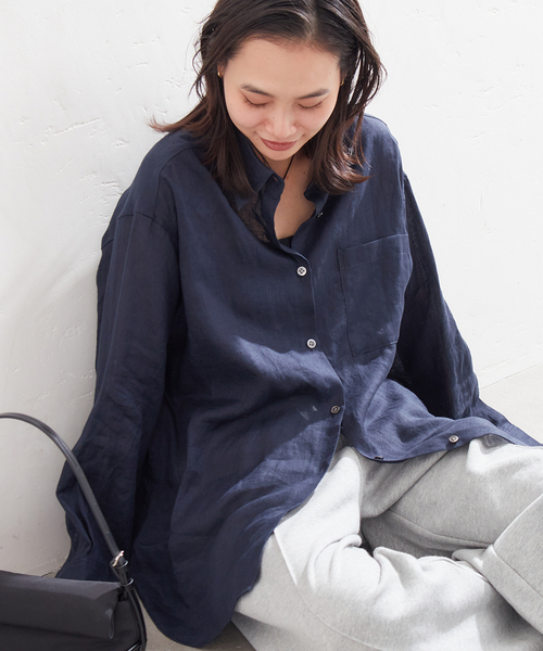 JOURNAL STANDARD（ジャーナルスタンダード）の「《追加4》ソフトゼフィールリネンシャツ（シャツ/ブラウス・レディース・ホワイト×ホワイト/ブラウン系その他/ネイビー/イエロー・FREE）」の14枚目の写真