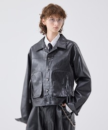 soerte（ソエルテ）の「Vintage like military short jacket ( fake leather )/ヴィンテージライクミリタリージャケット（合成皮革）（その他アウター・メンズ）」