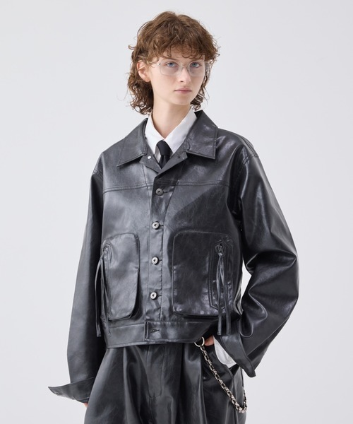 soerte(\Ge)Vintage like military short jacket ( fake leather )/Be[WCN~^[WPbgivj(̑AE^[)