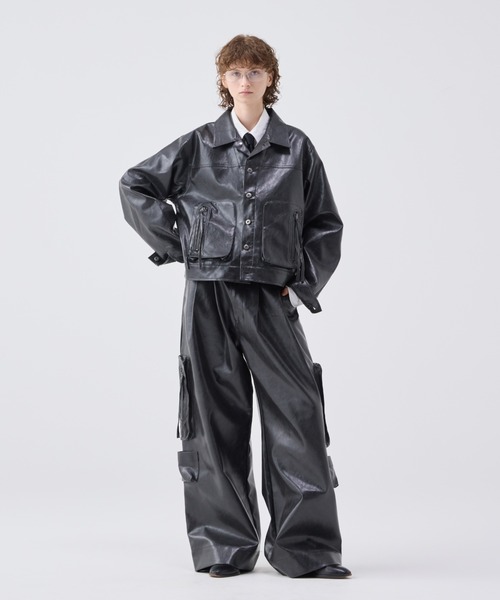 Vintage like military short jacket ( fake leather )/ヴィンテージ